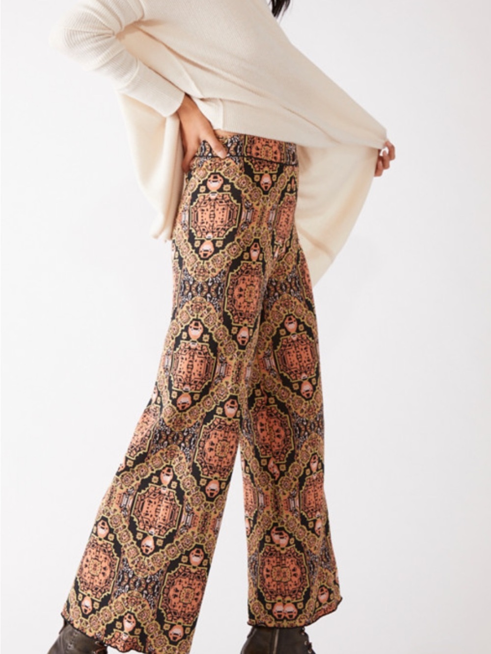 Free People Sun In The West Boho Patterned Wide Leg Pants